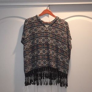 Hooded Aztec pattern poncho